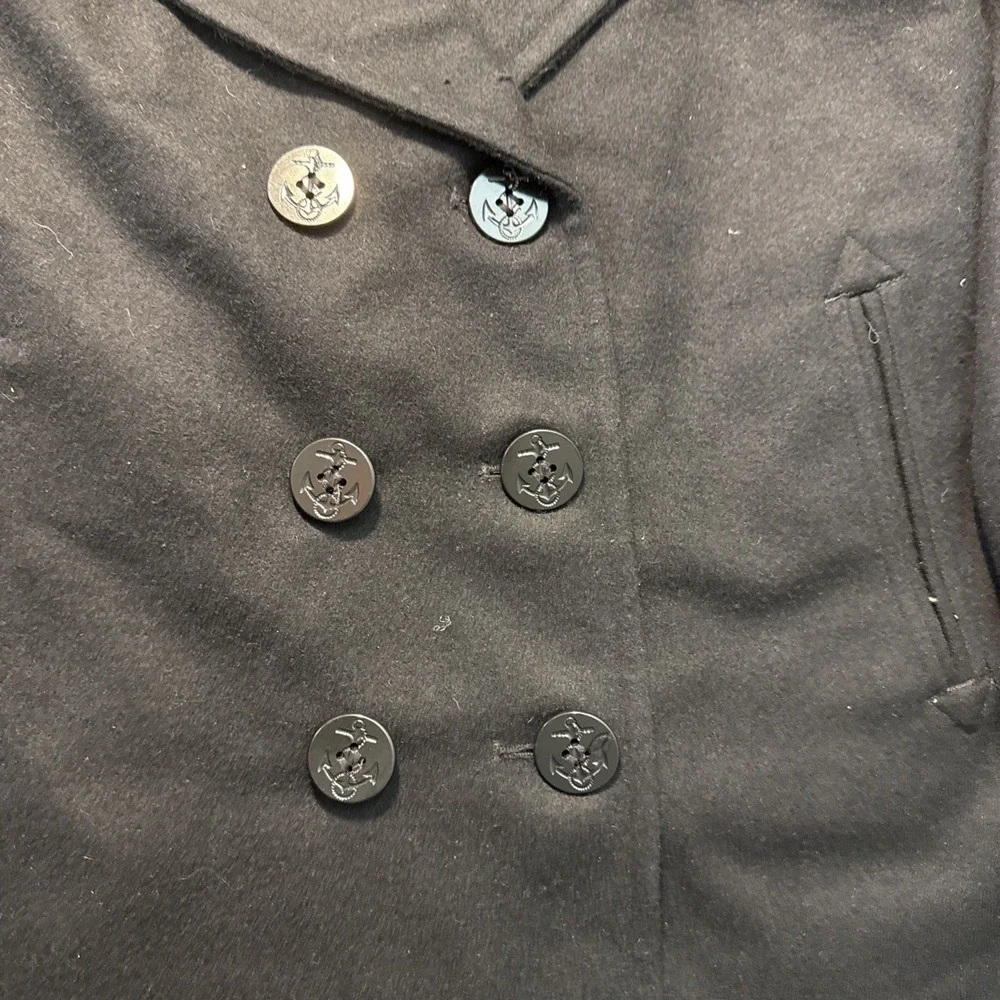 Womens DSCP Quarterdeck Coll US Navy Black Wool 6‎ Anchor Button Pea Coat 14R